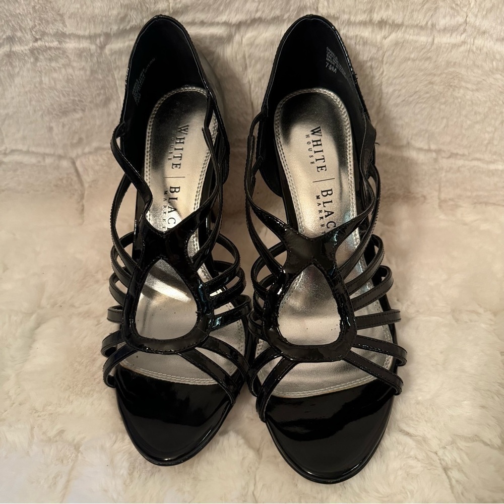 White House Black Market Black Strappy Heels  Size 7.5  NEW 4 inch Heel